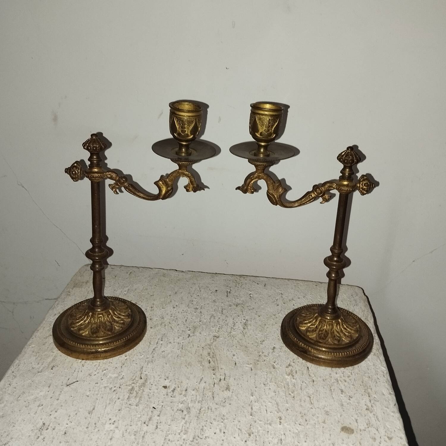 Pair of adjustable gilt bronze candlesticks