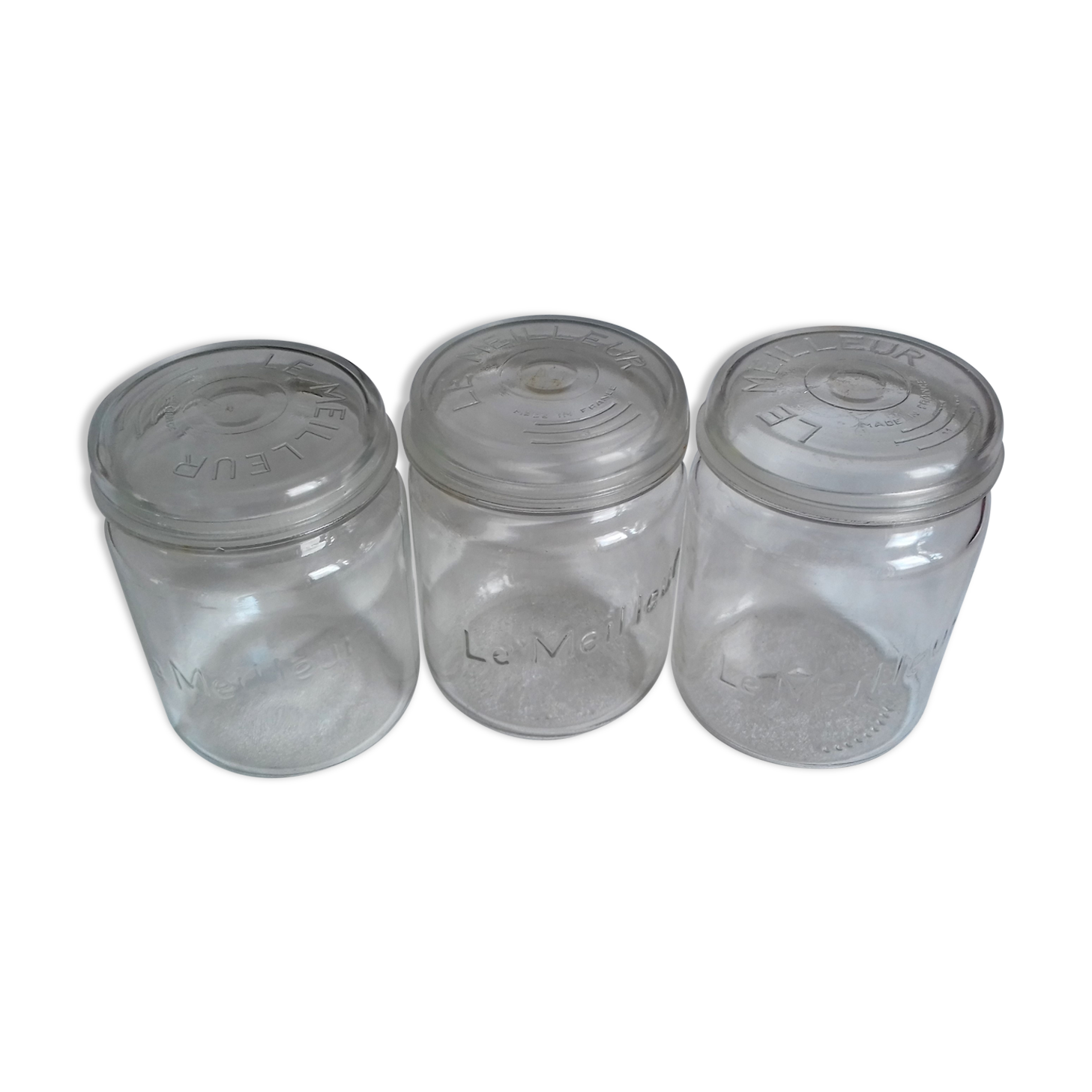 Lot 3 jars the best transparent glass 1 l cover