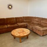 Old vintage modular corner sofa in designer velvet from the 70s/80s 4 elements