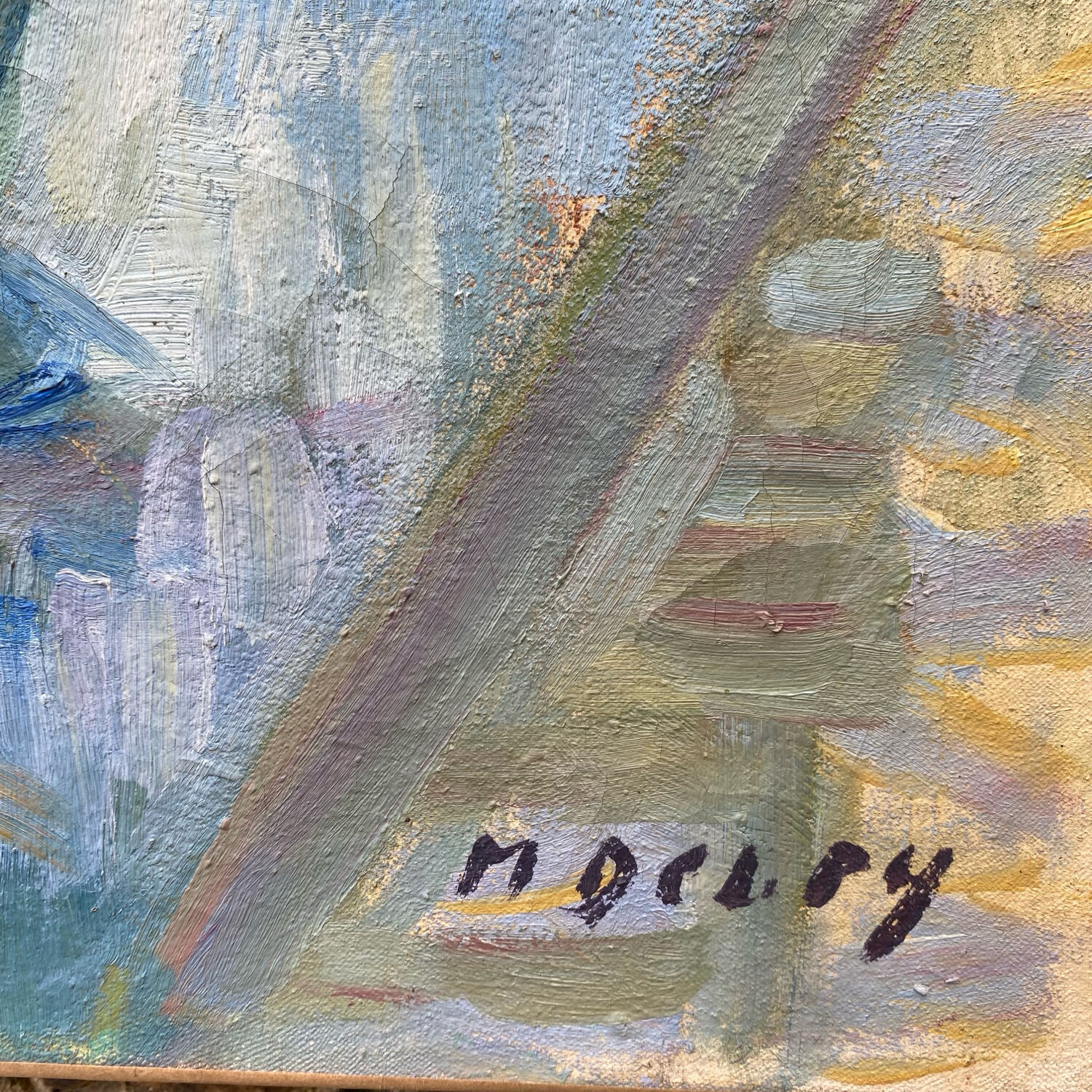 Still life with bouquet and fan, painting on canvas.