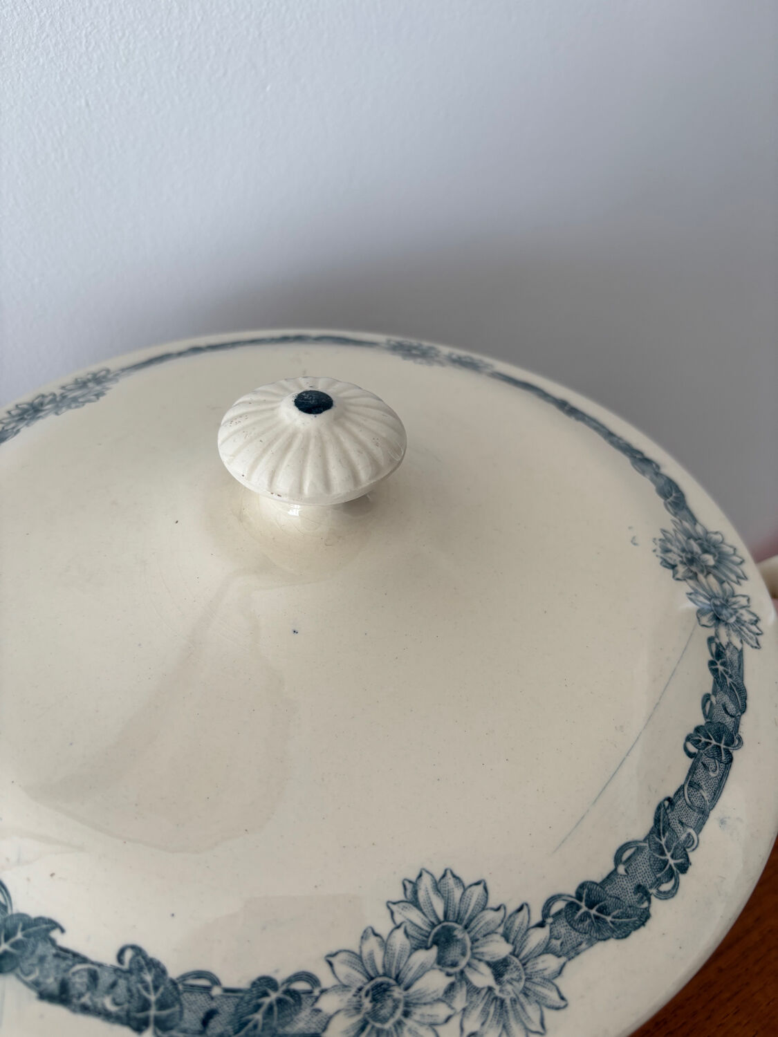 Blue ironstone soup tureen Longchamp model Denise