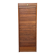 Vintage wooden filing cabinet with curtains.