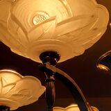 Art deco chandelier in chromed metal and glass 6 arms of lights