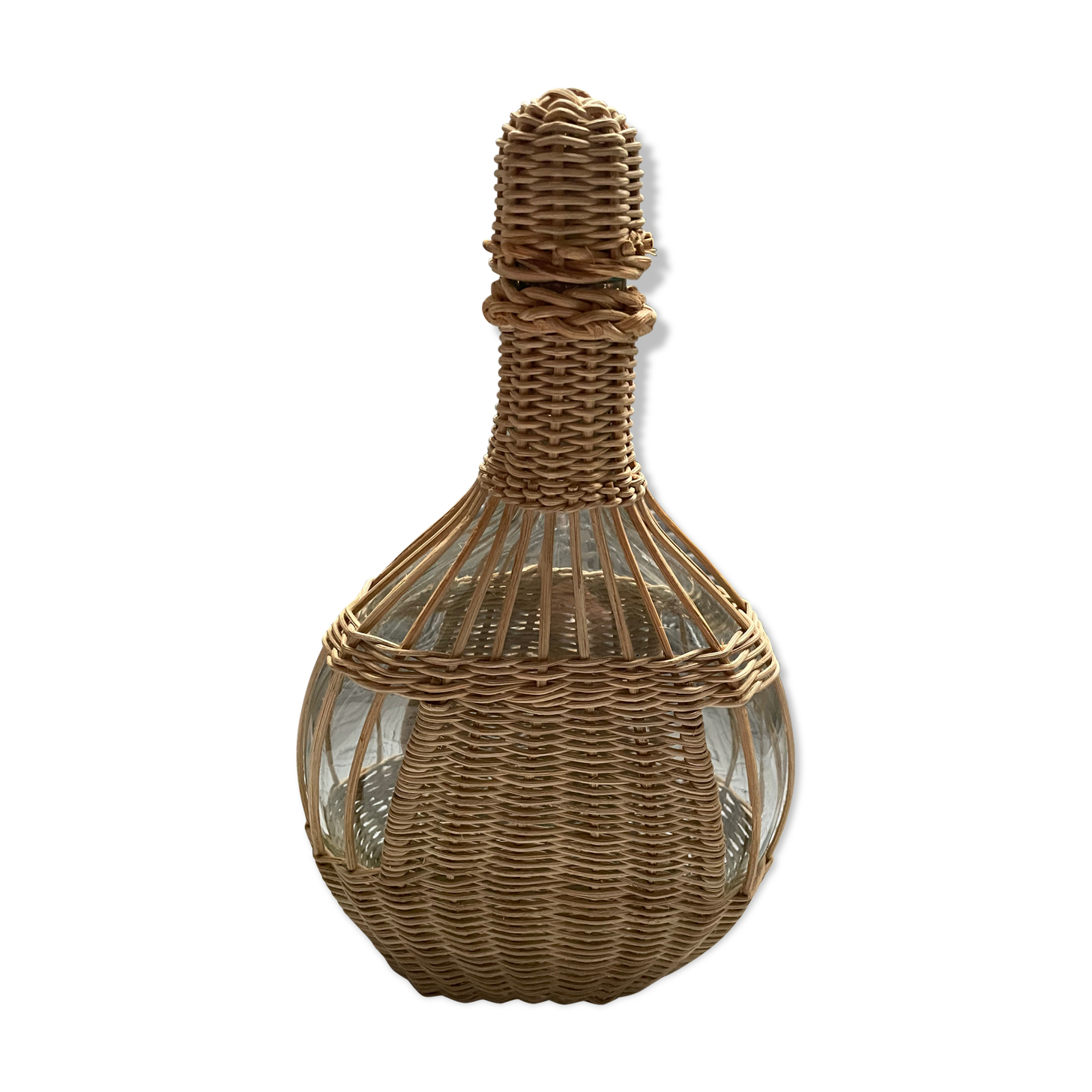 Wicker-sheathed glass bottle