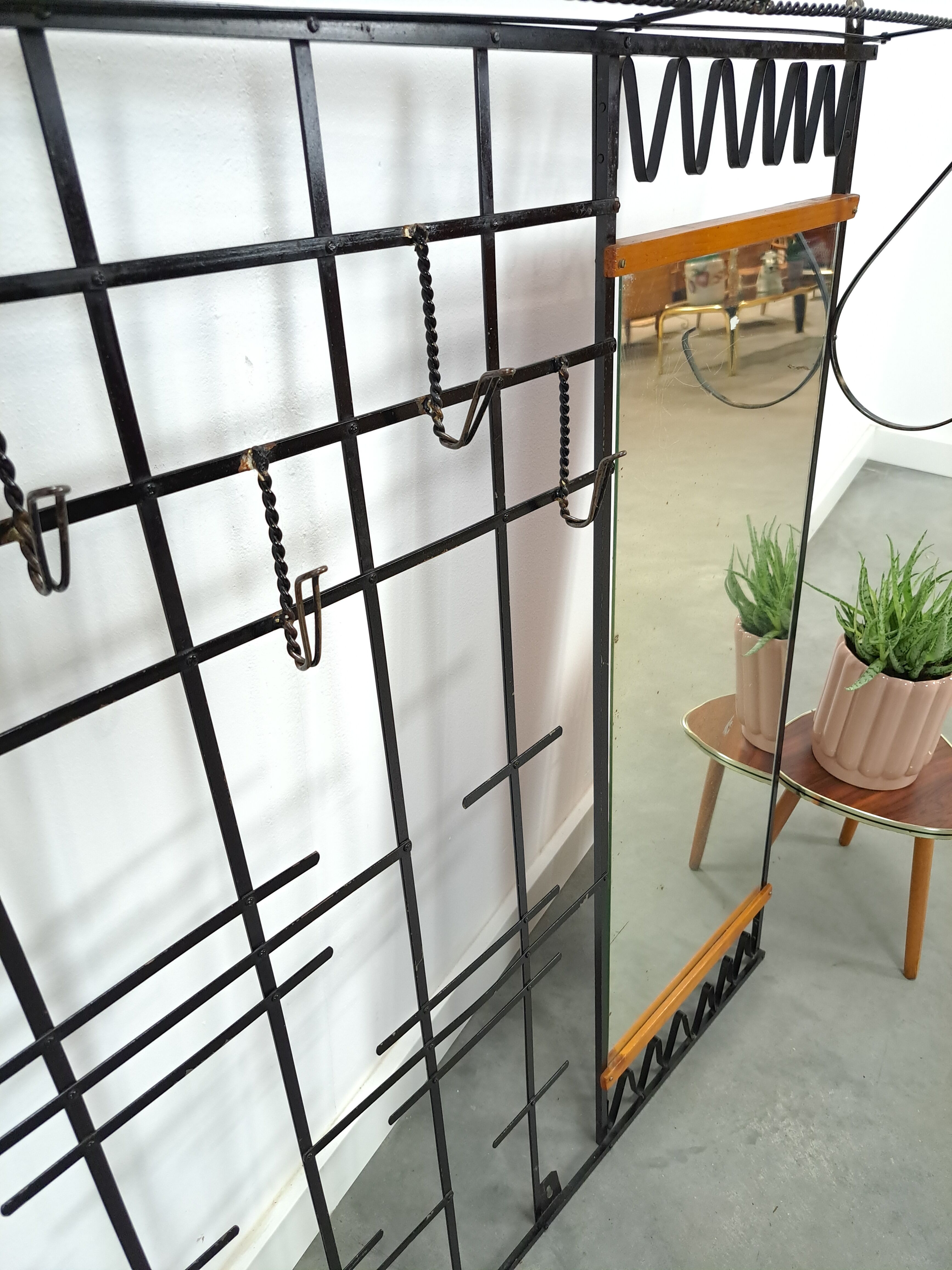 Wall coat rack vintage steel with mirror and shelf