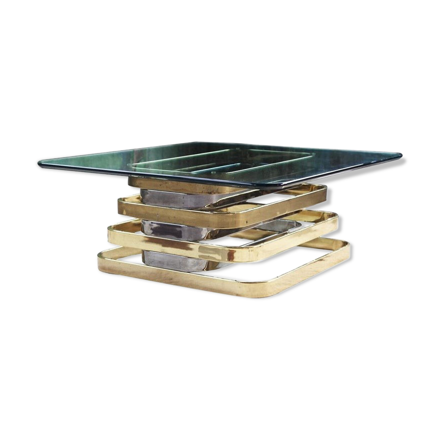 Coffee table in chrome, brass and beveled glass