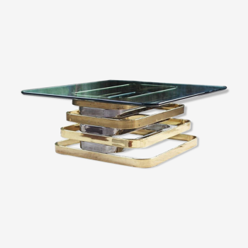 Coffee table in chrome, brass and beveled glass