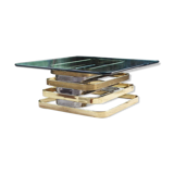 Table basse en chrome, laiton et verre biseauté