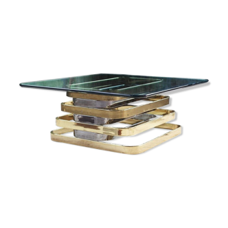 Coffee table in chrome, brass and beveled glass