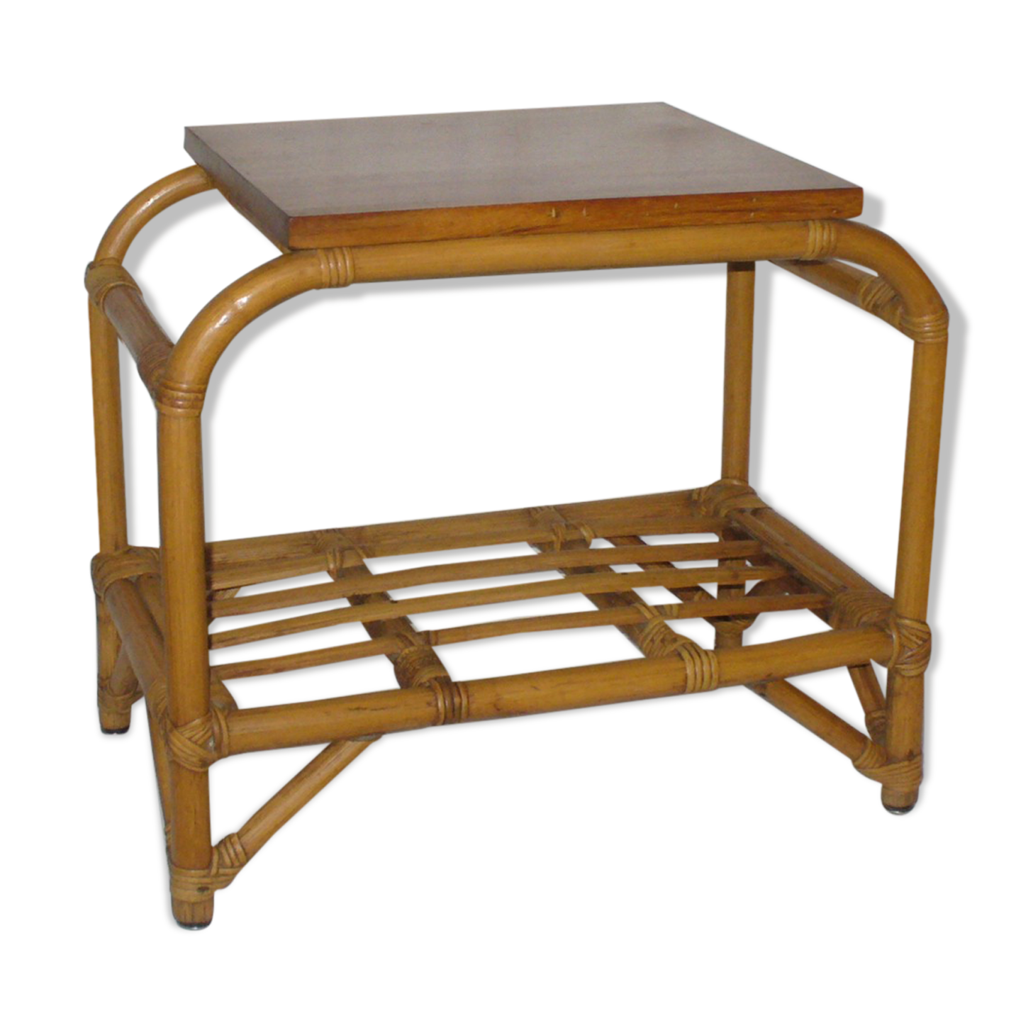 Rattan top bedside table from the 1950s