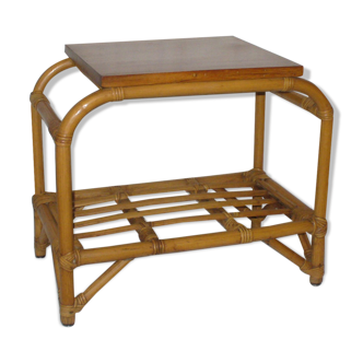 Rattan top bedside table from the 1950s