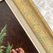 Antique painting, oil on cardboard, bouquet of anemones, signed
