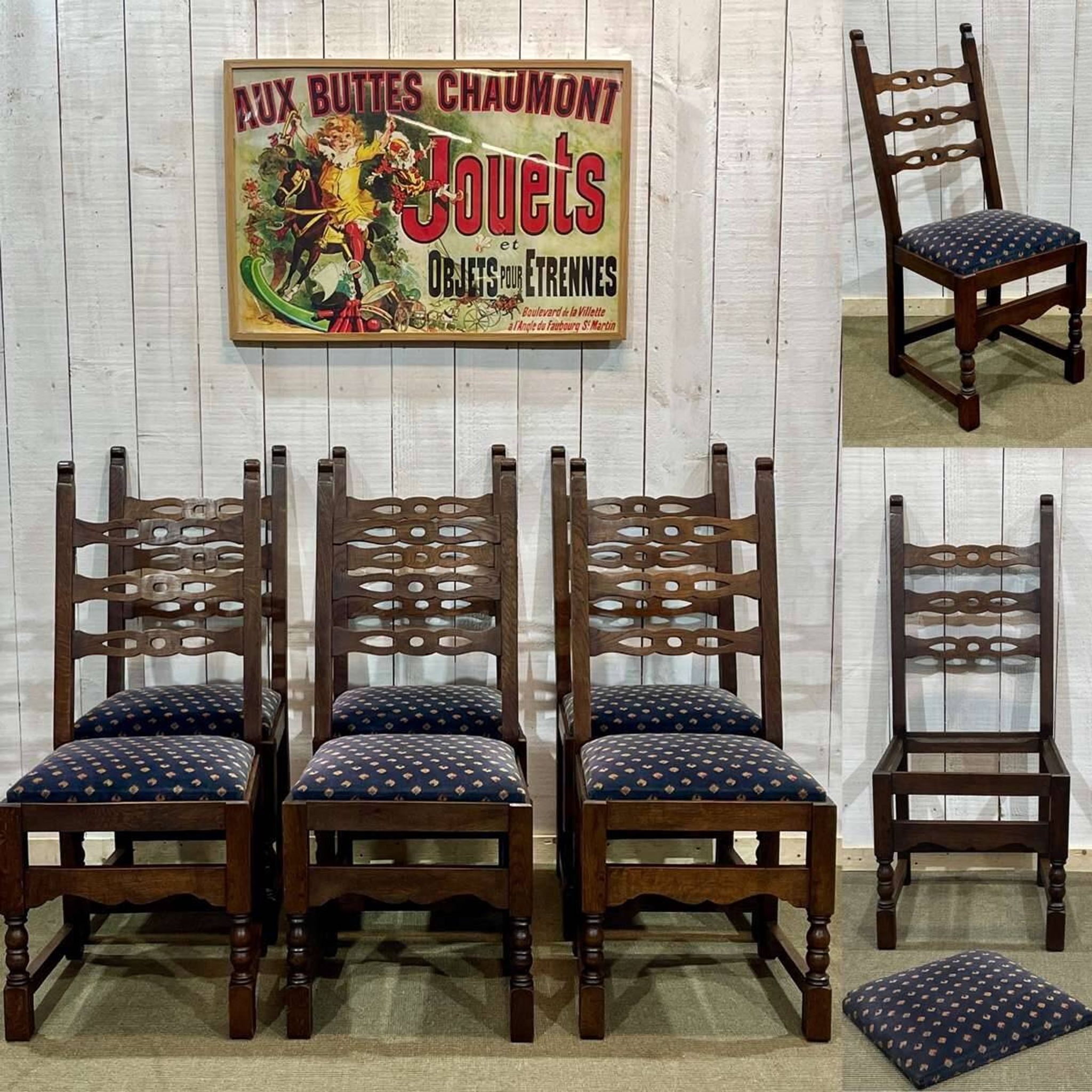 Suite de 6 chaises anglaises 19ème en chêne