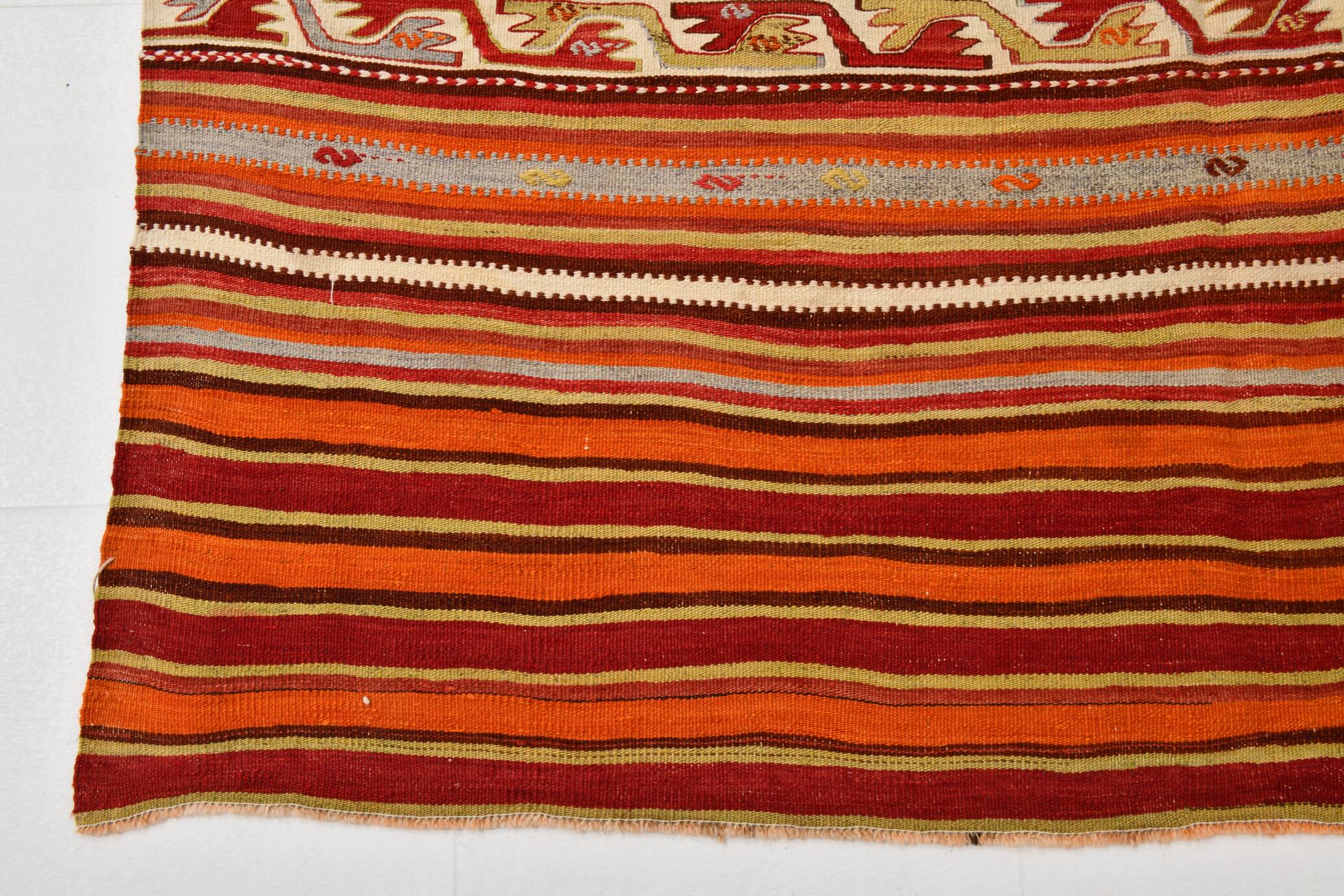 Pumpkin Orange Striped Turkish Woven Kilim Rug, 158x390 Cm