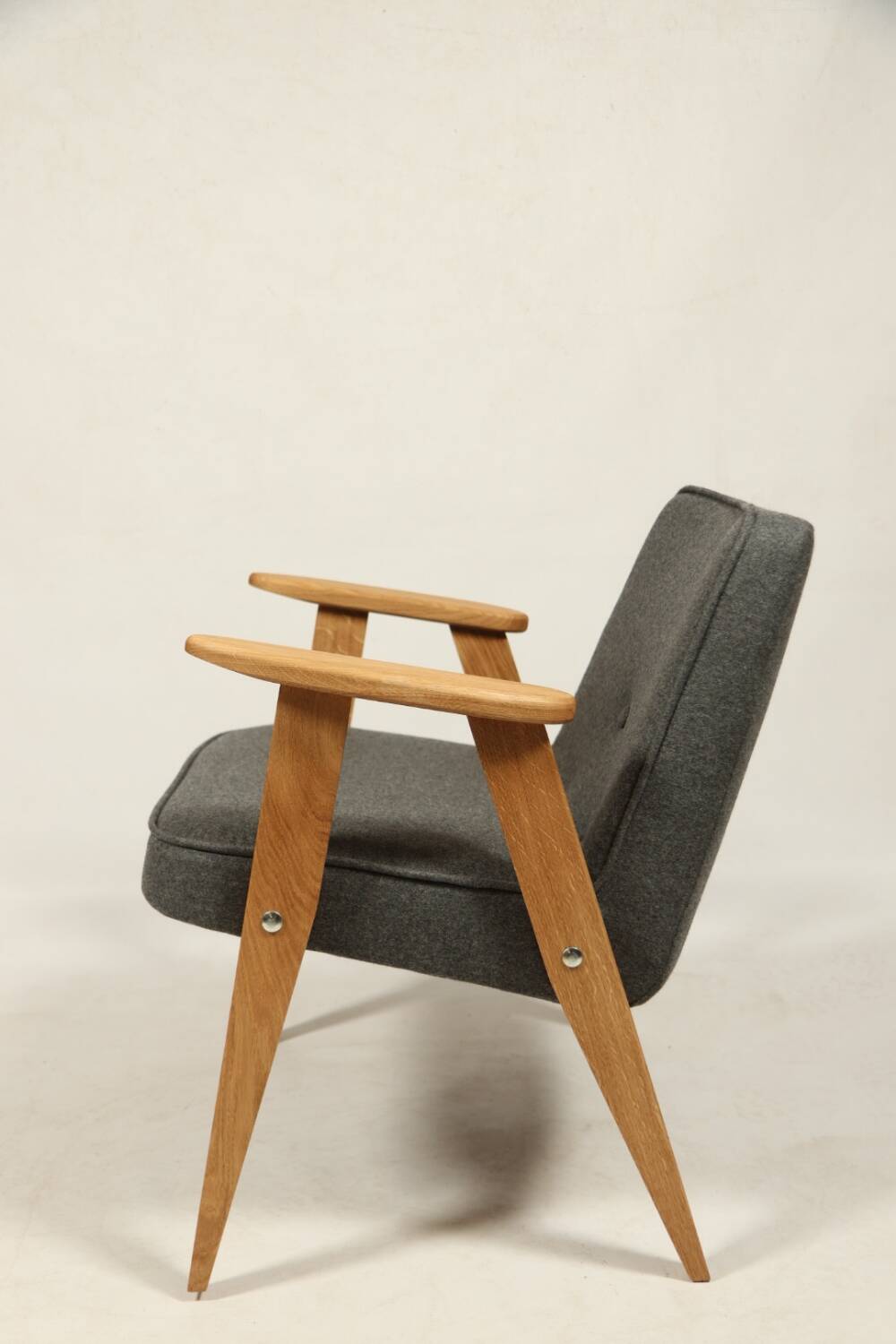 Vintage armchair anthracite gray natural wool oak wood