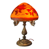 large bronze mushroom lamp with magnificent glass paste signed 7kg h51x33