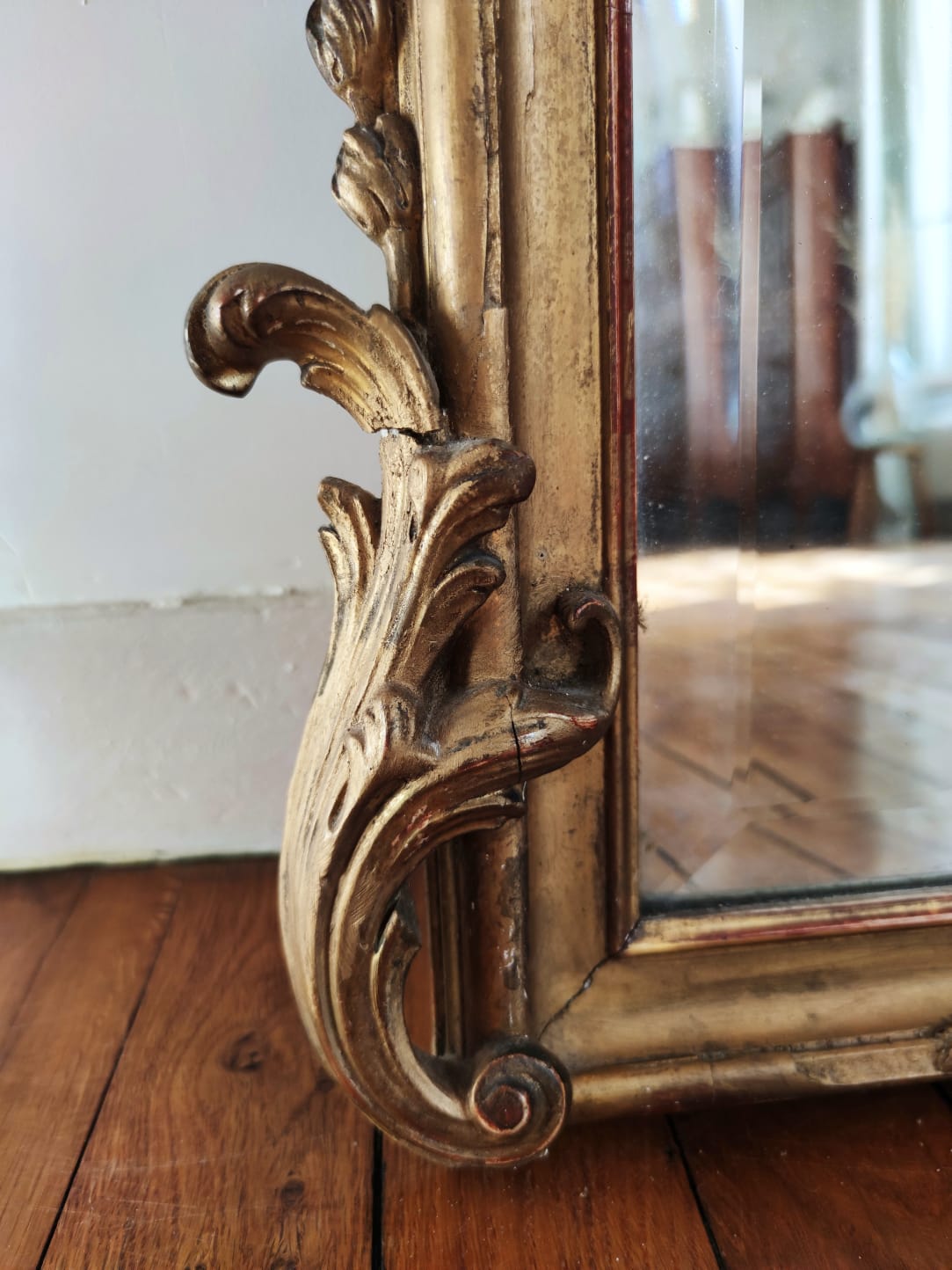 Large gilded mirror louis XV rockery  142x99cm