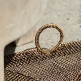 Rectangular Asian handmade basket with circular handle L:45 l:35
