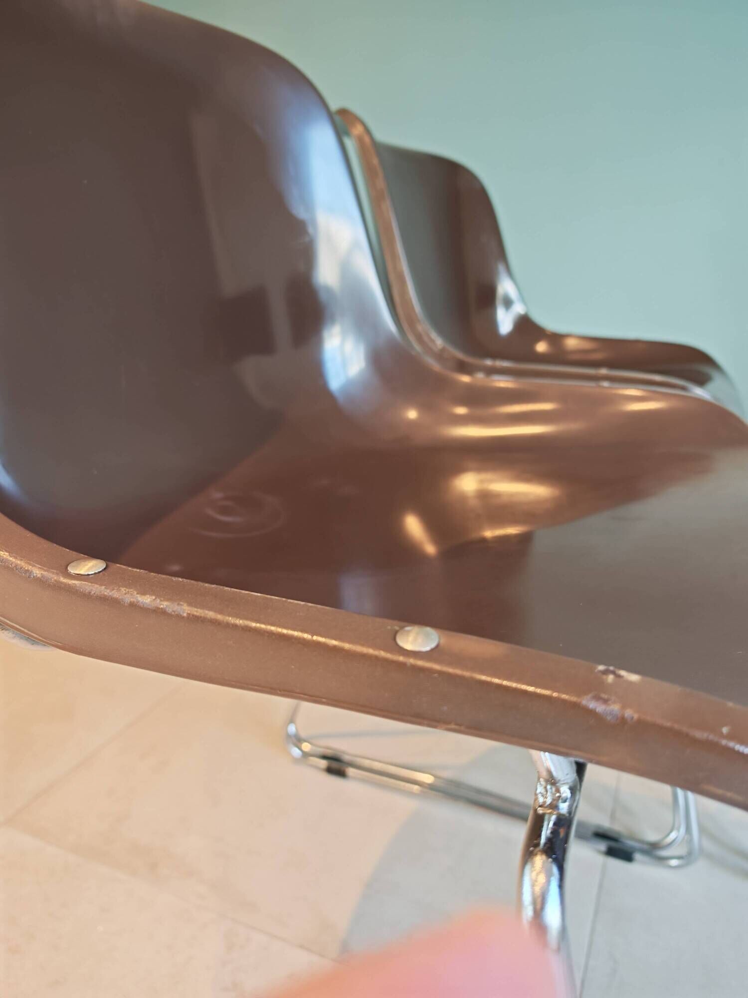 4 Vintage Space Age Chocolate Brown & Chrome Chairs 1970