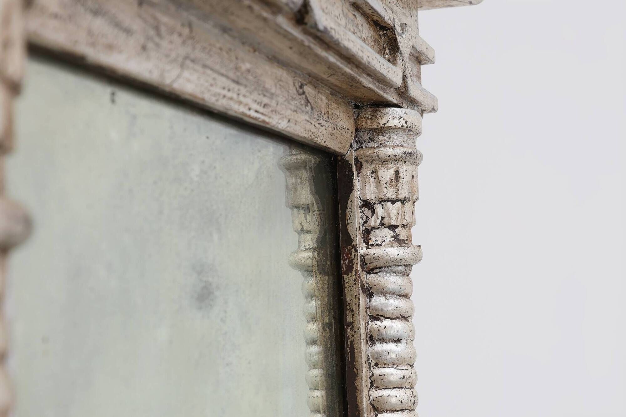 Neoclassical Silver Leaf Pier Mirror with Ringed Columns and Cornice, Italy