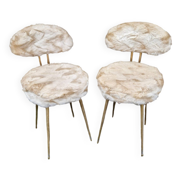 Paire de chaises moumoute 1970 Pelfran