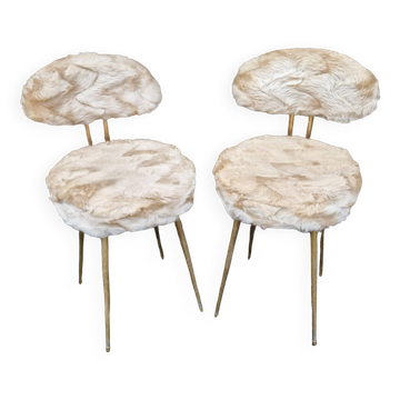 Paire de chaises moumoute 1970 Pelfran