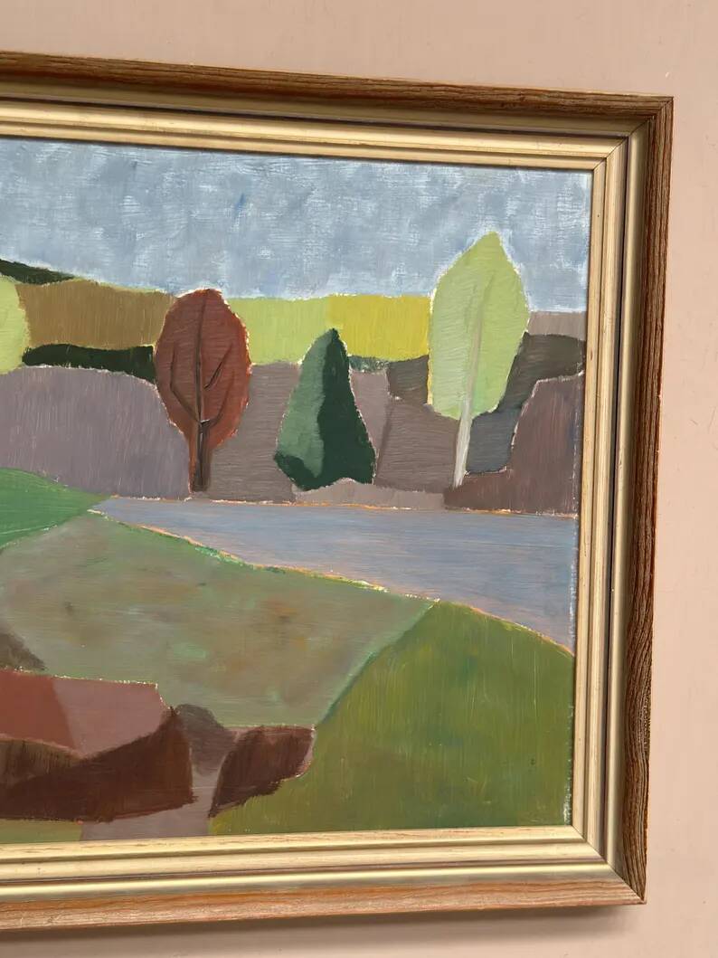 Original Swedish Oil on Panel – “Trees and Fields” by Carl‑Einar Andersson (1925–1975) – 1959 – Vintage & Framed – 53 × 44.5cm (20.9"×17.5")