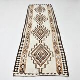 93x277 Wool Cream Runner Rug, Vintage Runner For Hallway