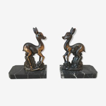 Serre livres art déco biche marbre régule bronze vintage 1940