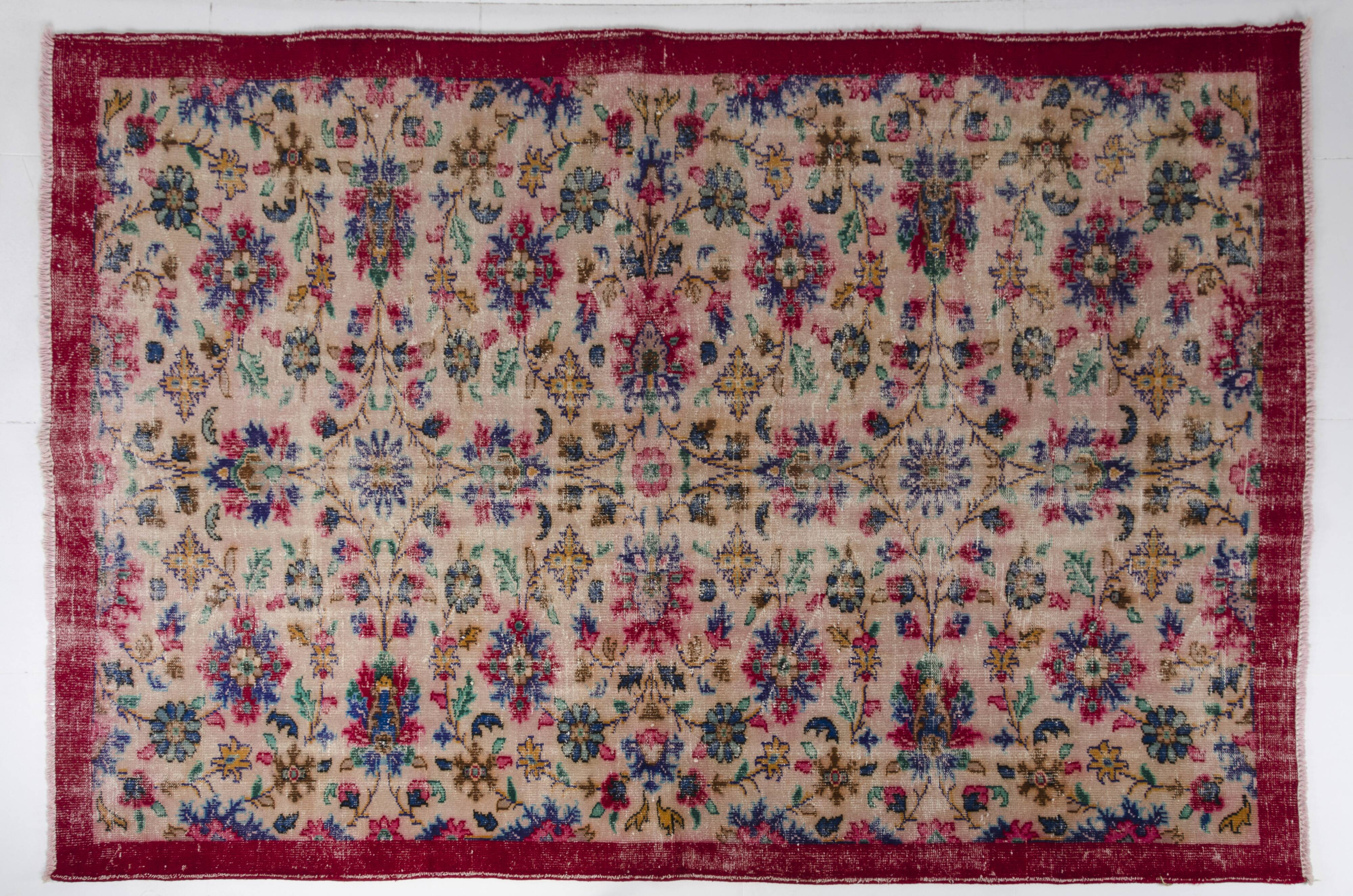 Handknotted Anatolian Floral Vintage Rug