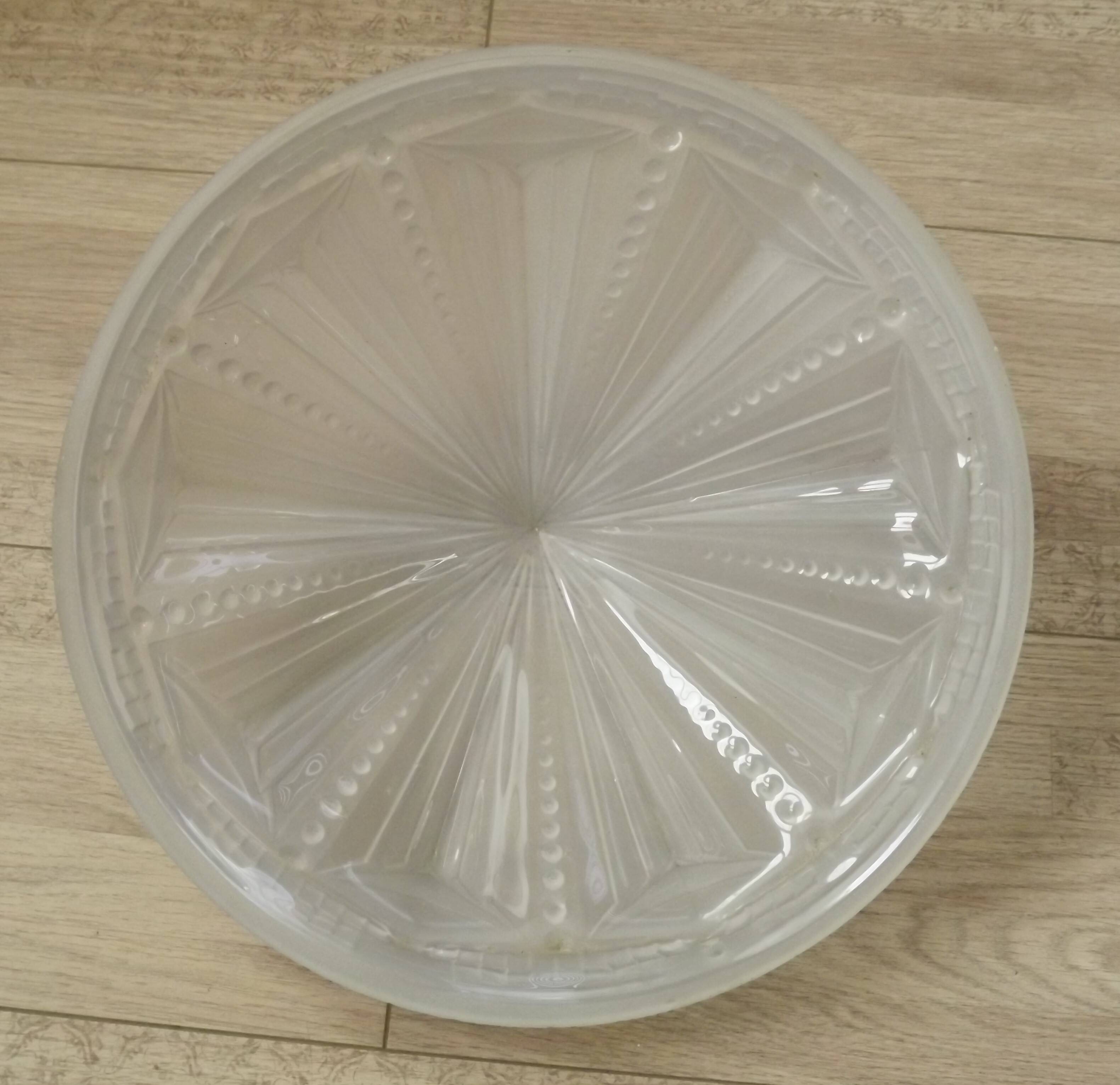 French Vintage Art Deco White Opaque Glass Abstract Platform Light Shade