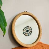 Vintage Round Rattan Wall Mirror 1990s