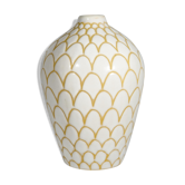 Vase soliflore émaillé blanc, motifs écailles de poisson, de Ioska 1960 Danemark