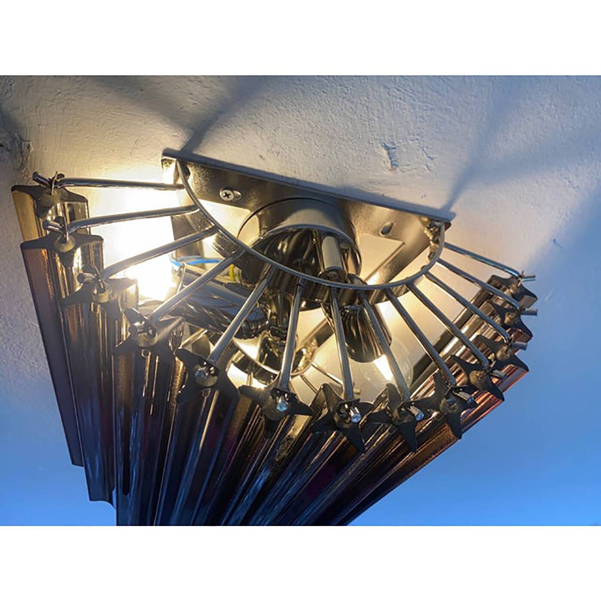 Set of Two Venetian Fumè "Quadriedro" Murano Glass Wall Sconces