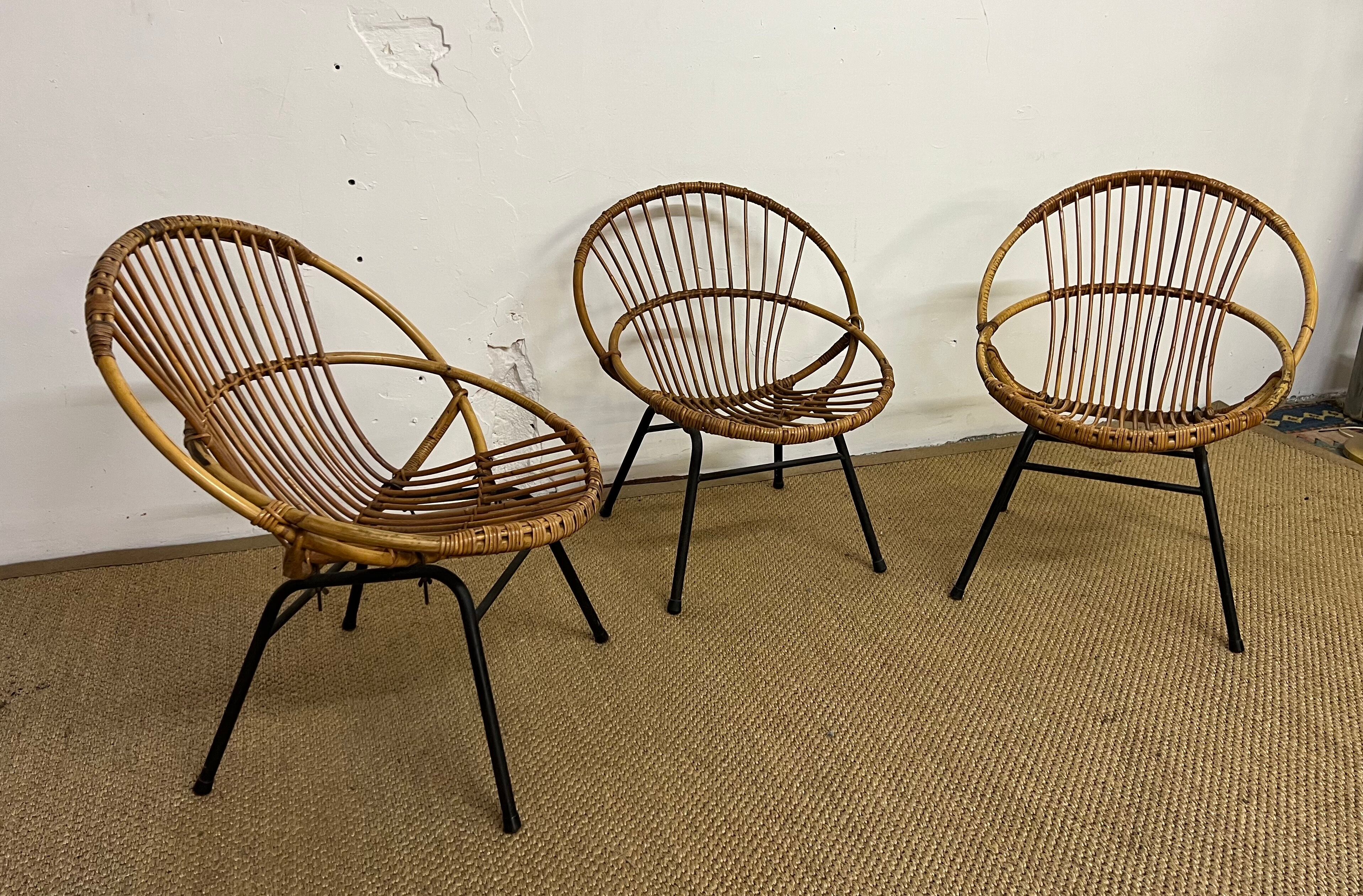 Rattan armchairs feet metal
