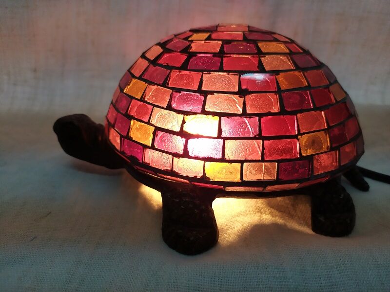 Glass turtle lamp mosaic cast iron Red watch