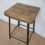 Old workshop stool in wood + wrought iron