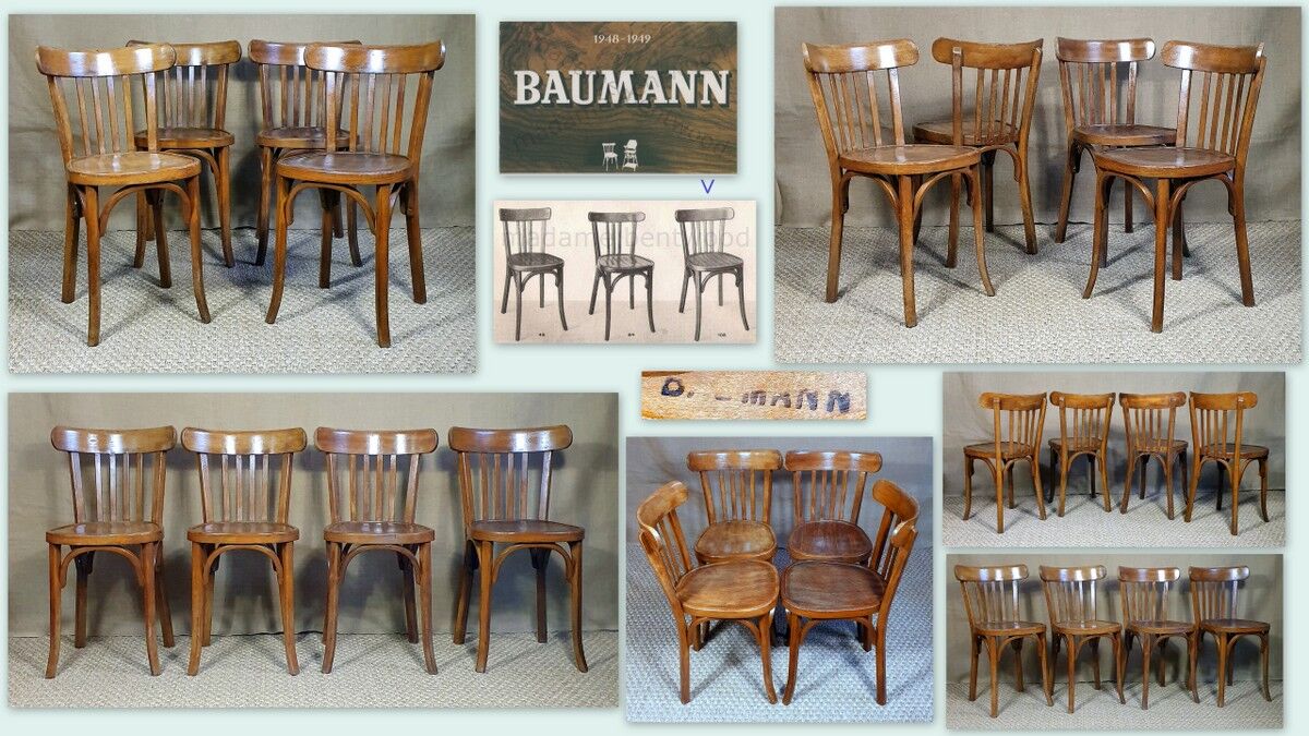 Set 4 chairs Baumann No.108 50s