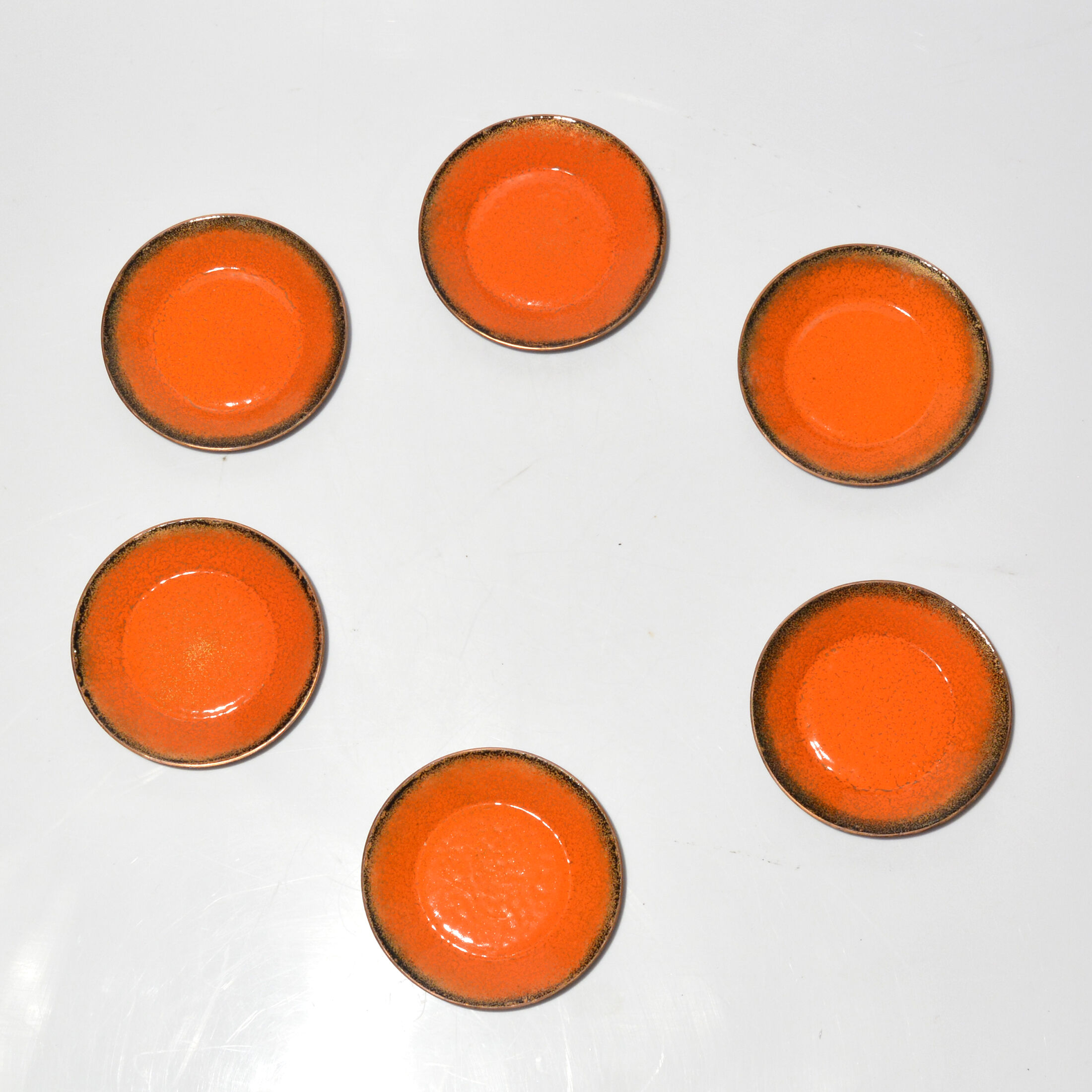 Set of six enameled copper plates, germany, 1960s