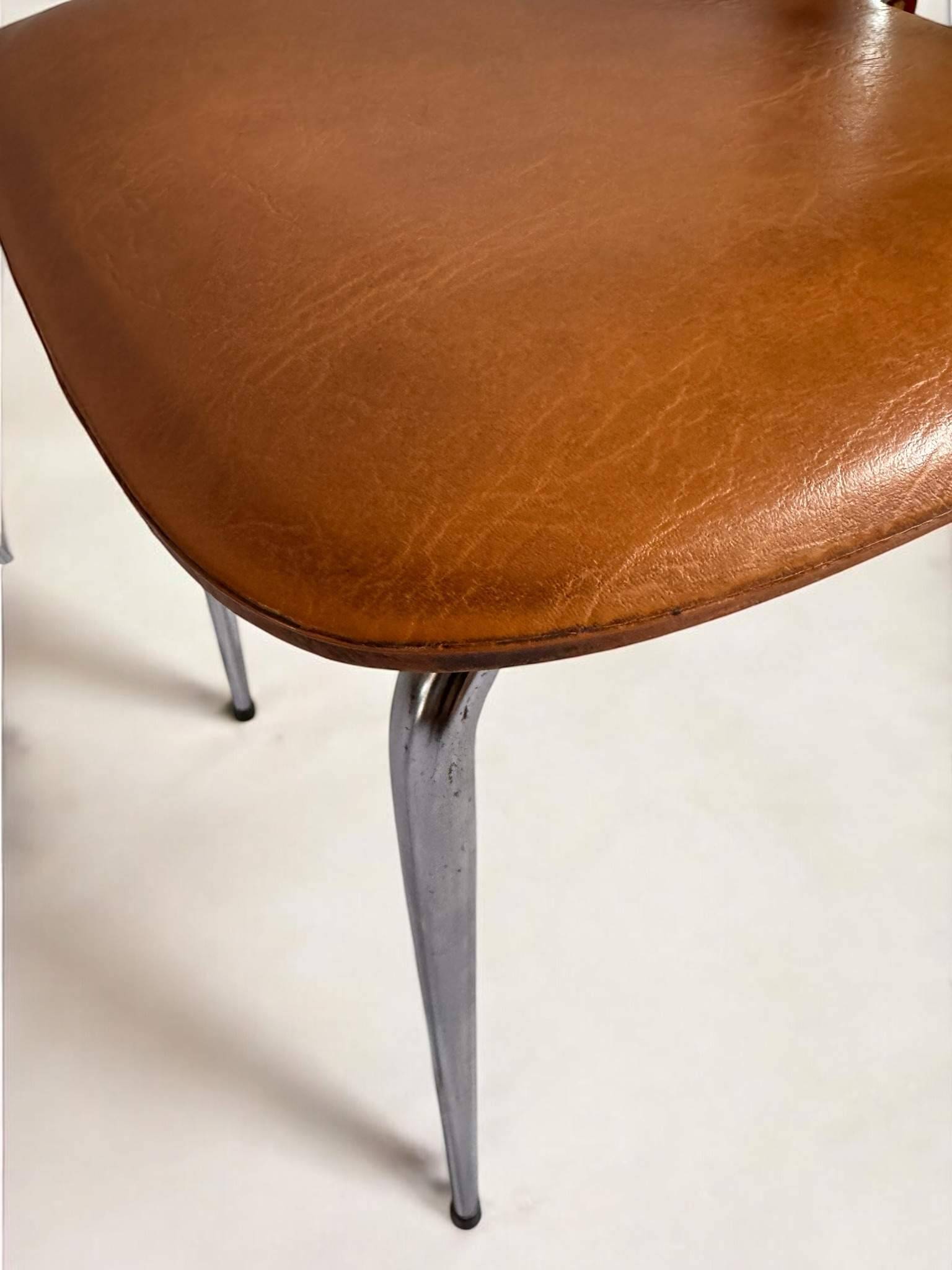 Pair of Tub Ménager vintage 70s petal chairs in brown leatherette and chrome