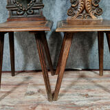 Set of chairs called Sgabello Renaissance style in solid walnut around 1850