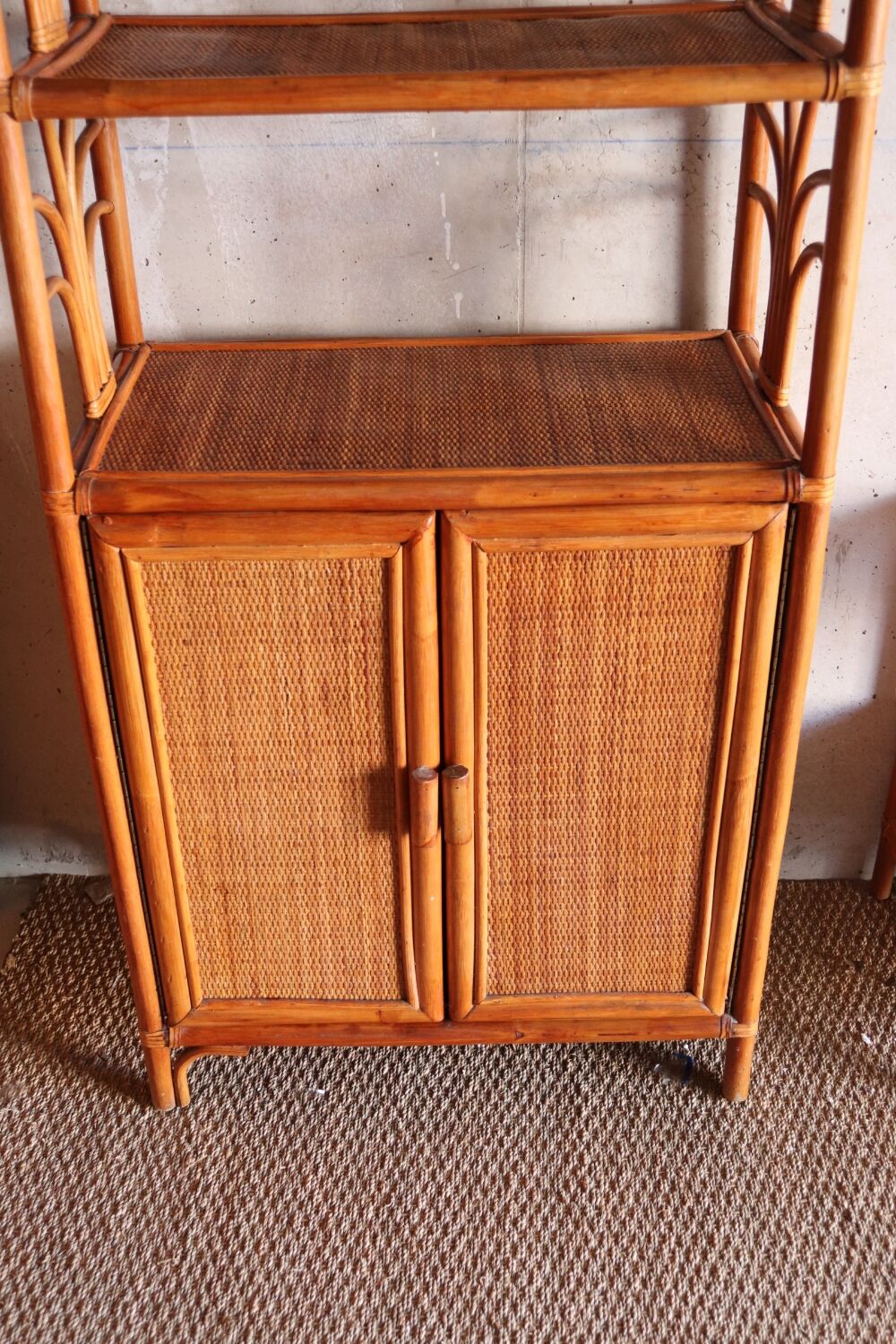 Rattan and vintage bamboo shelf