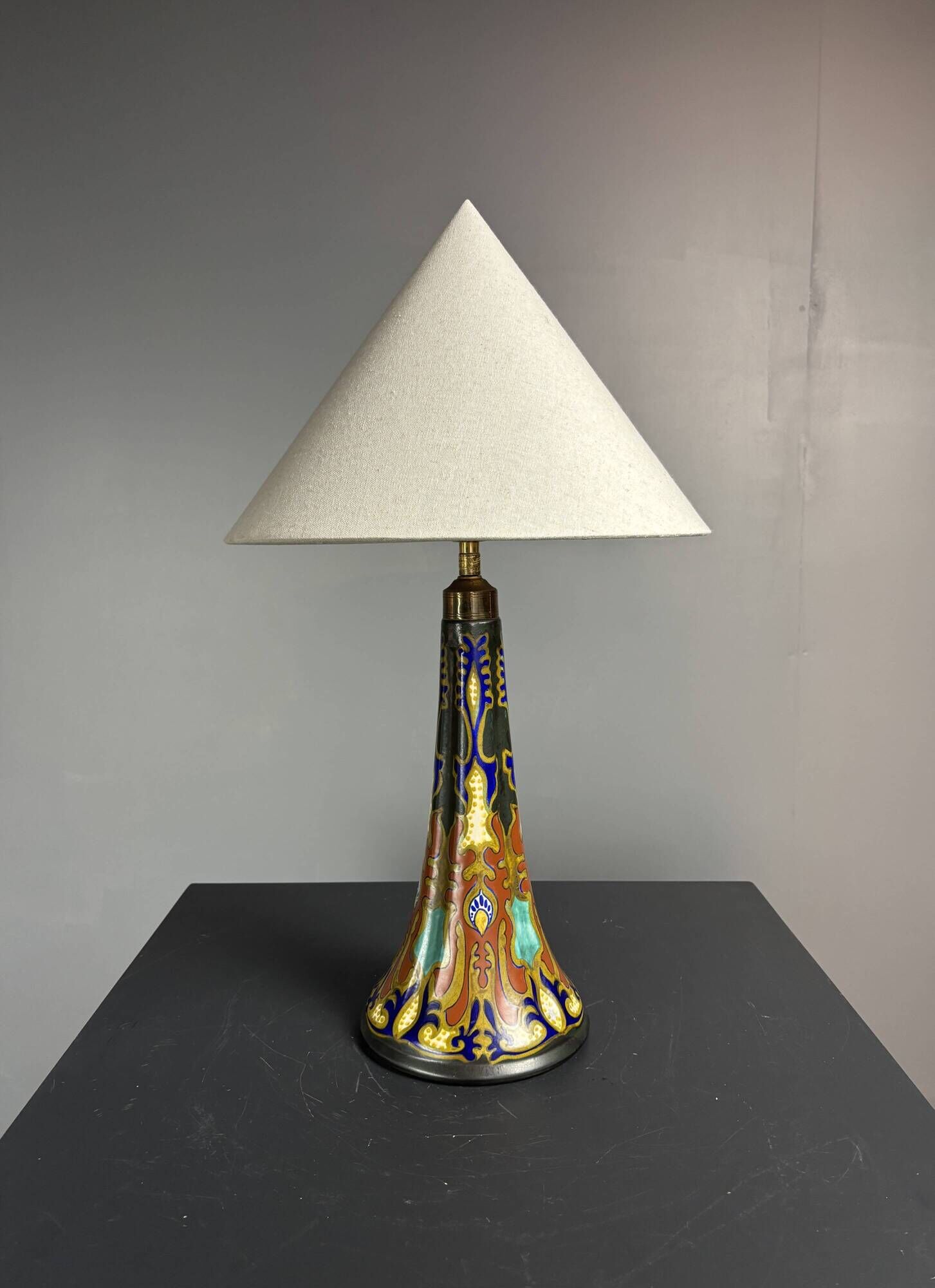 Dutch ceramic art nouveau Plazuid Gouda Pottery table lamp, 1920s