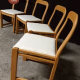 Set of 4 Scandinavian beech chairs from the 70s