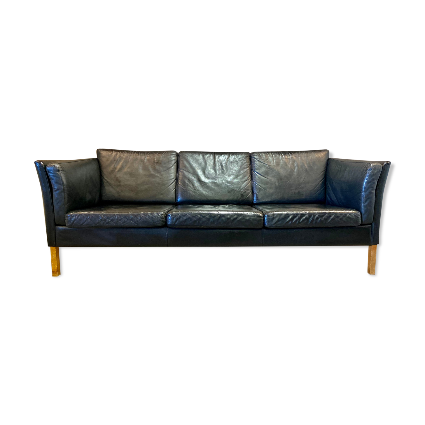 Sofa 3 places black leather Scandinavian design