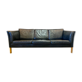Sofa 3 places black leather Scandinavian design