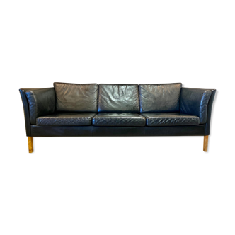 Sofa 3 places black leather Scandinavian design