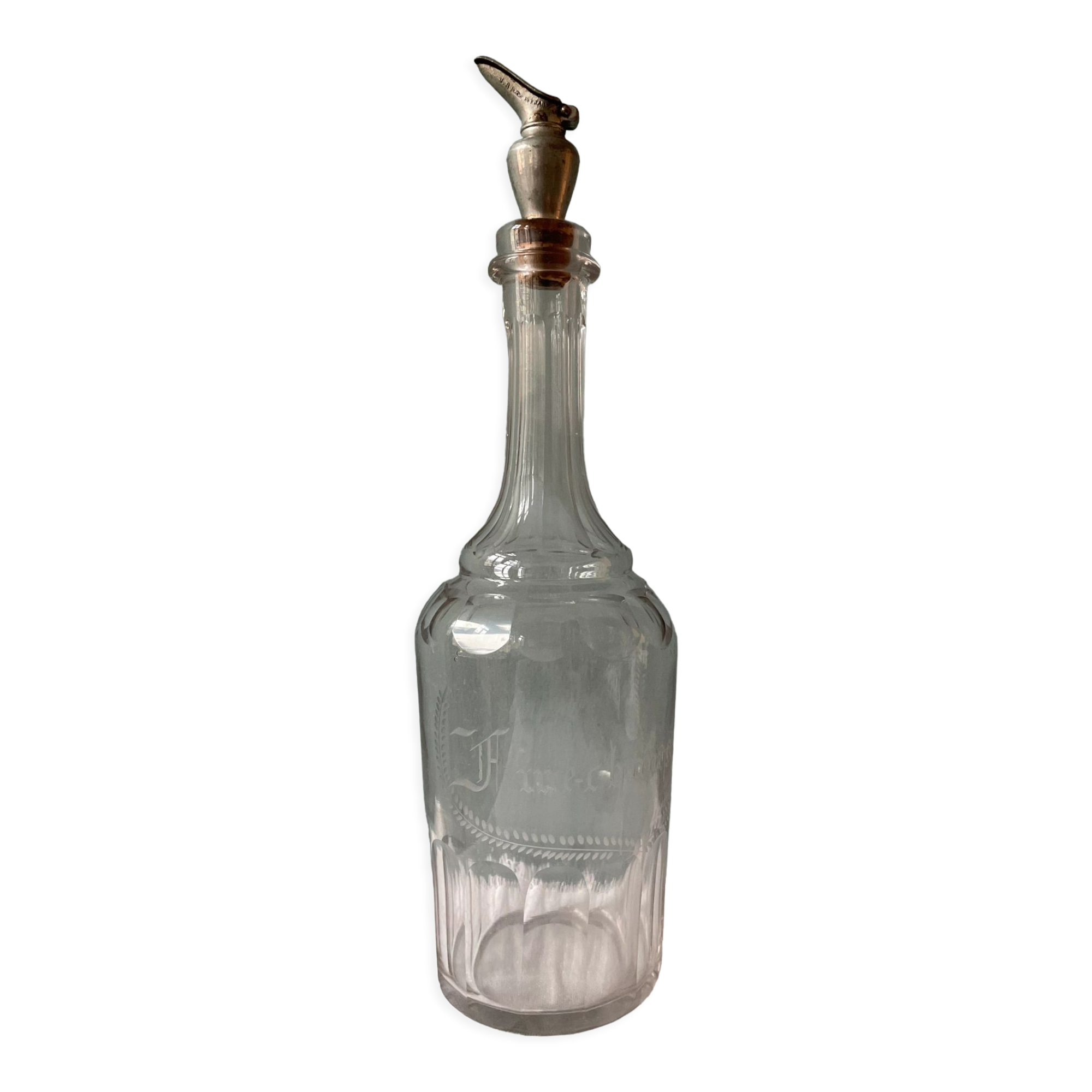 Old decanter nineteenth "Fine-Champagne" in blown glass
