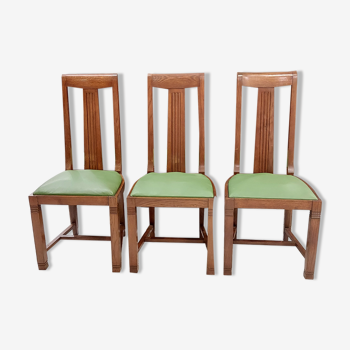 Suite of 6 Oak Chairs Art Deco 1940s