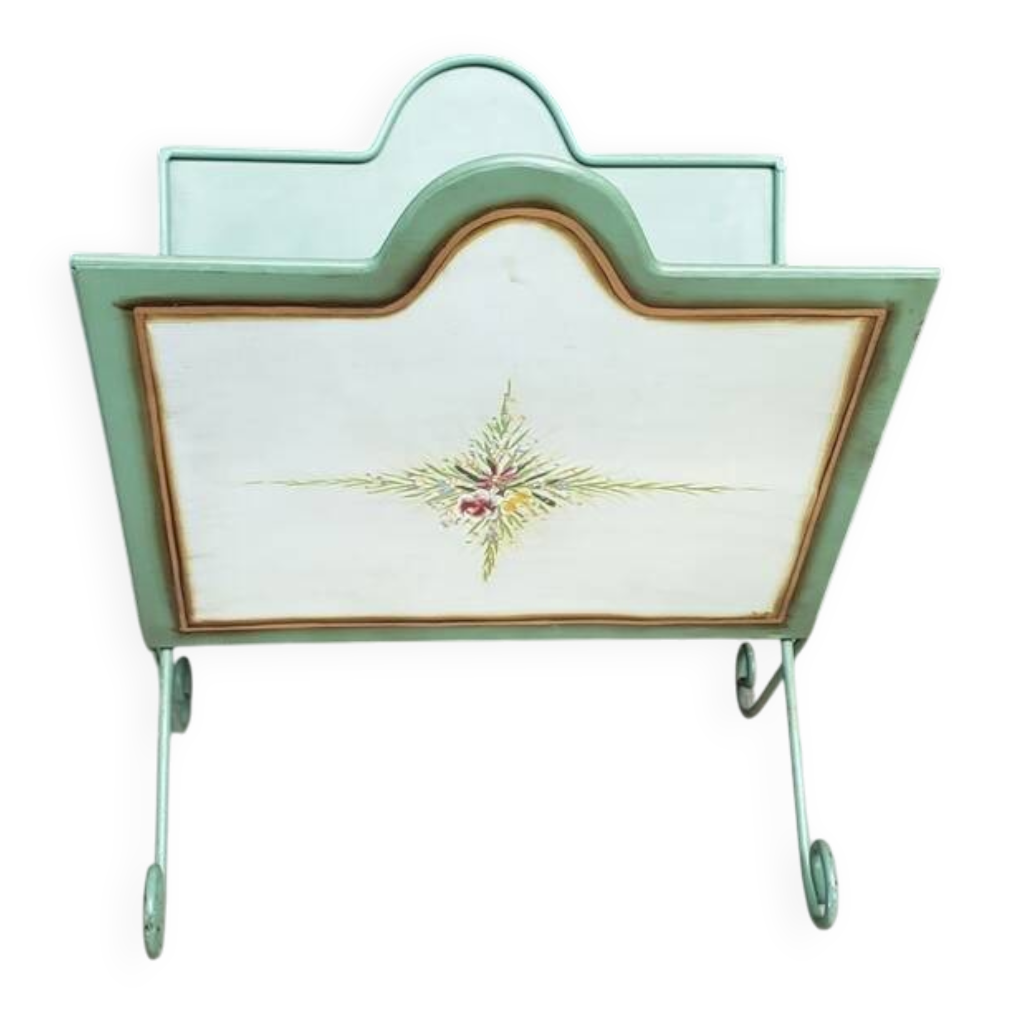 Vintage magazine rack in painted sheet metal